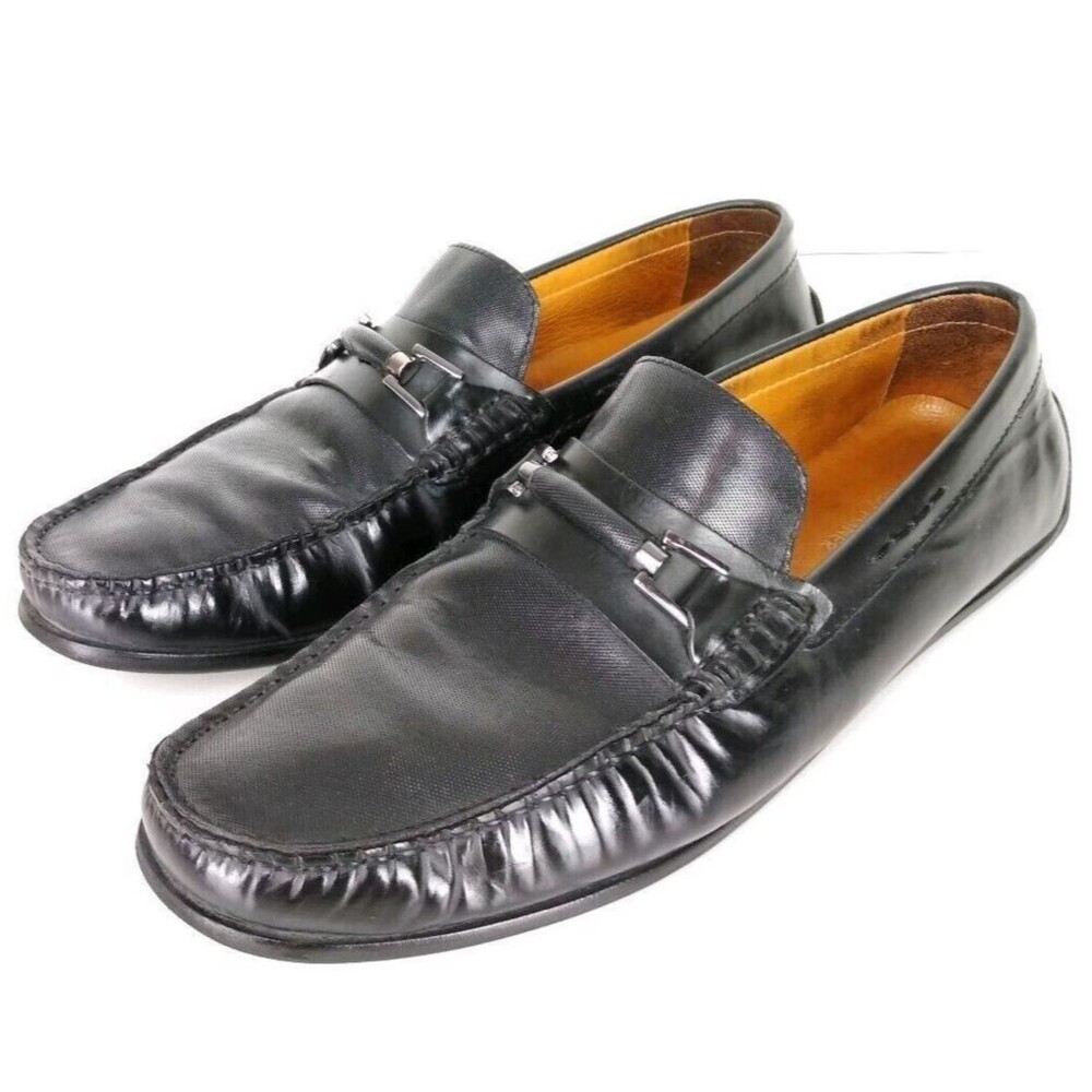 Donald Pliner Leather Horse Bit Moccasin Driving Loafer Black Size 10.5M
